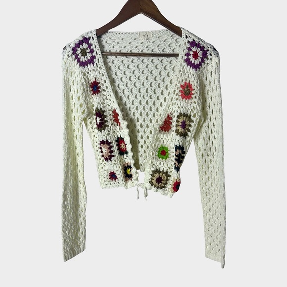 Granny Square Crochet Cropped Cardigan Fairycore Boho Festival Hippie Small - Picture 7 of 12